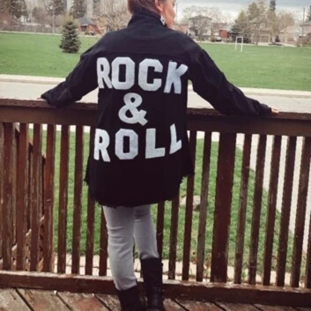 BLACK DENIM JACKET ROCK & ROLL - Picture 13 of 16